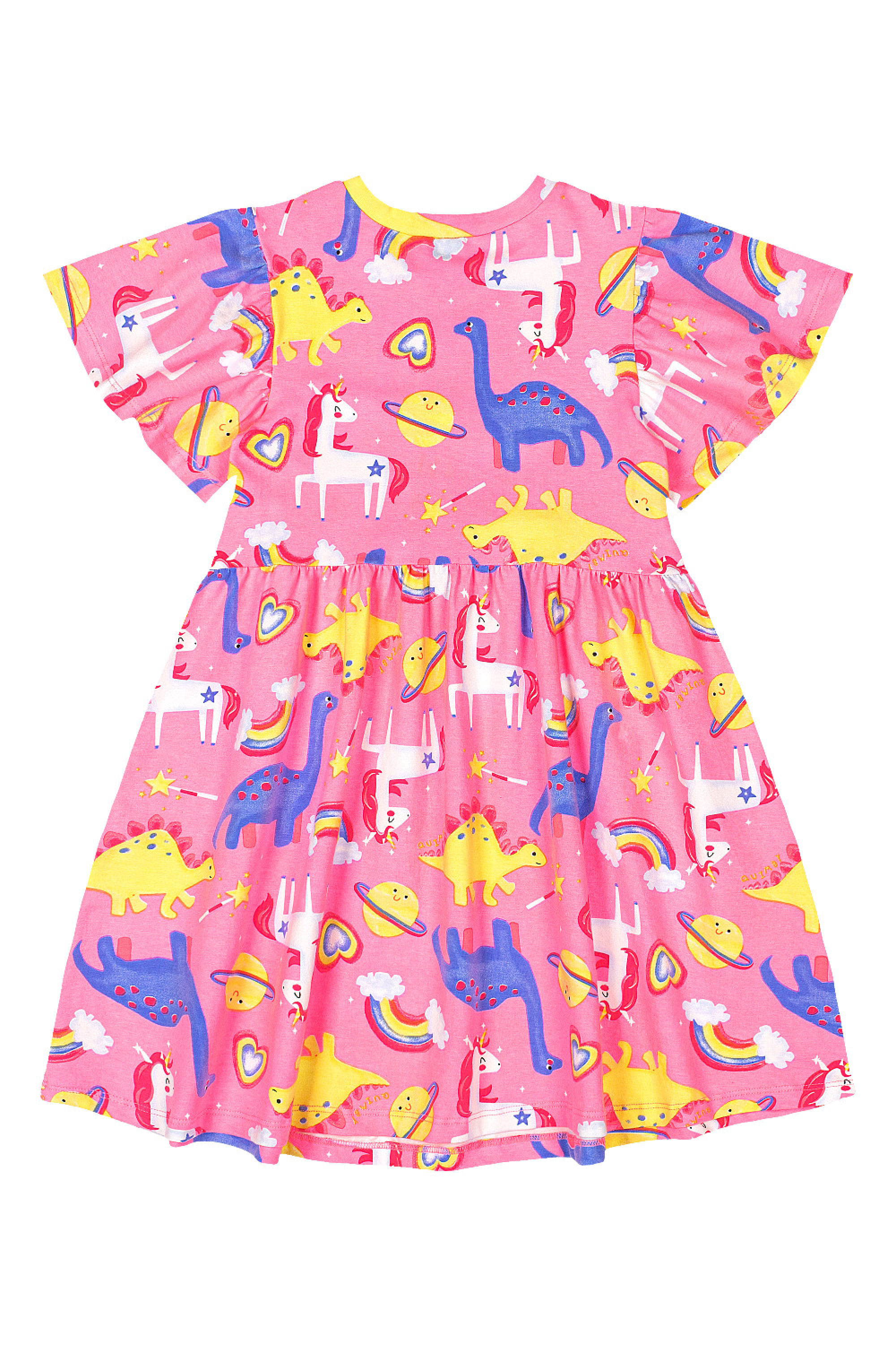 Vestido Infantil em Cotton Dinos e Unicórnios (Rosa) Quimby - Imagem 15